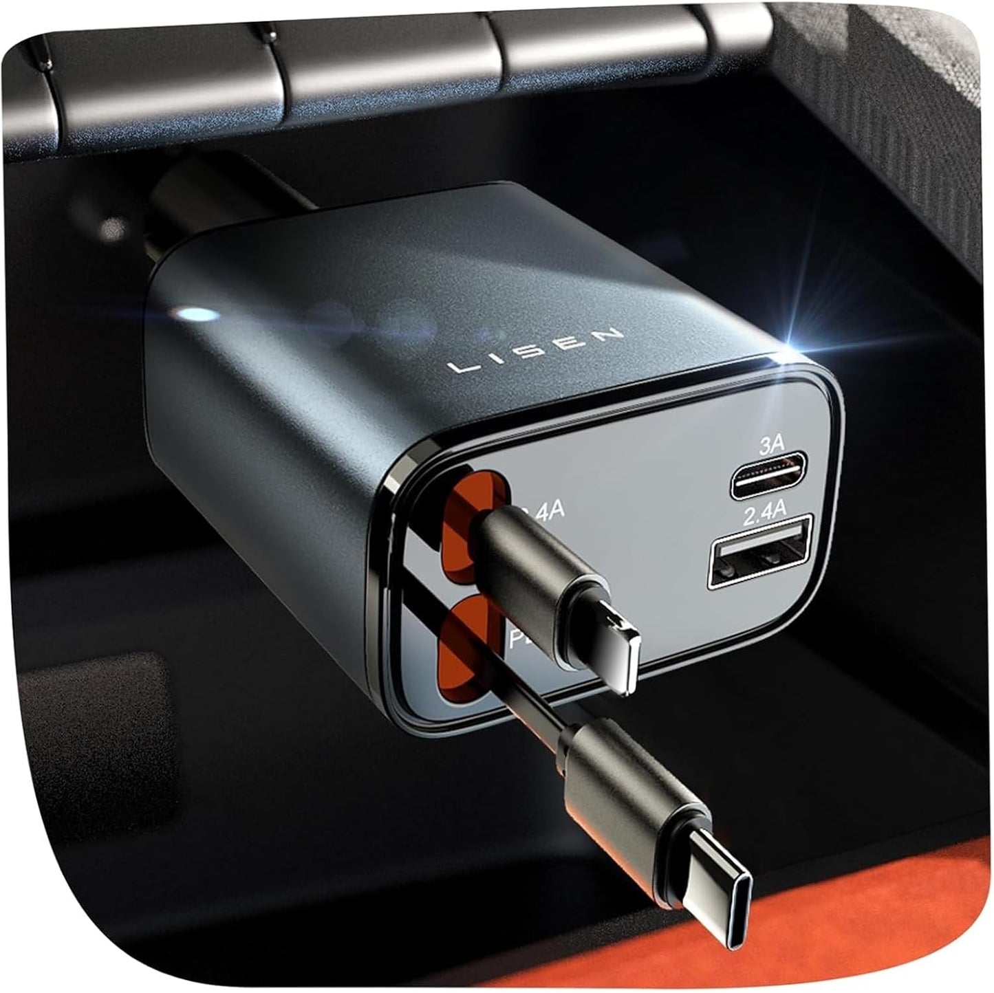 LISEN Retractable Car Charger,69W Cars Adapter USB C Fast Charger for iPhone 17-12